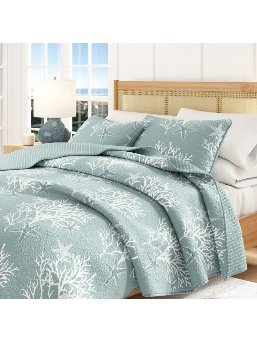 Комплект постельного белья из микрофибры Coastal с наволочками Linery & Co, синий, размер Full/Queen — изображение 1 из 6