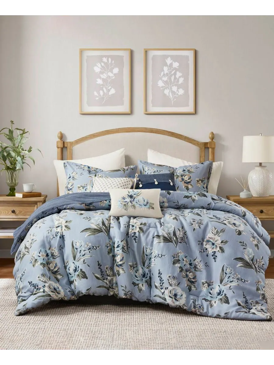 Комплект постельного белья Salara Vintage Floral, 7 предметов, размер Queen Madison Park — изображение 1 из 9, синий