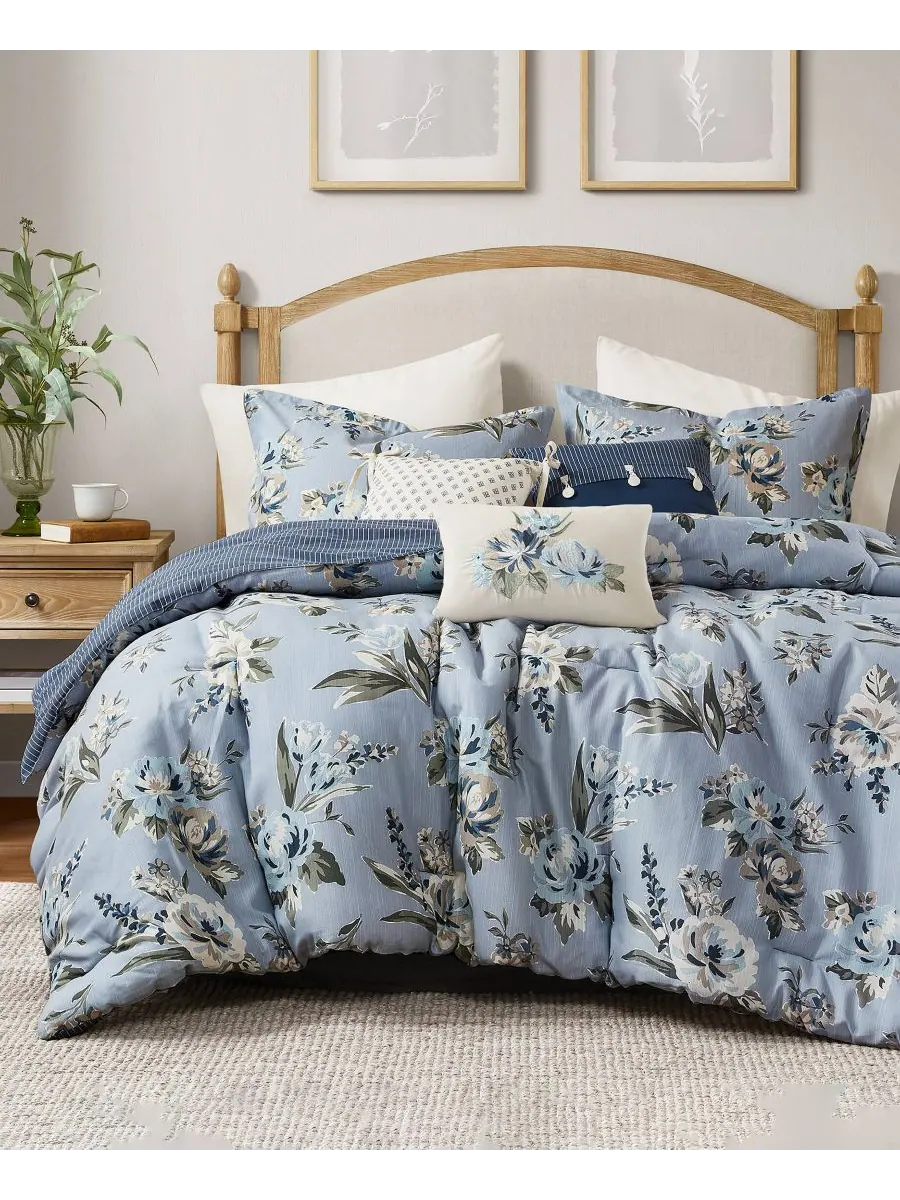 Комплект постельного белья Salara Vintage Floral, 7 предметов, размер Queen Madison Park — изображение 2 из 9, синий