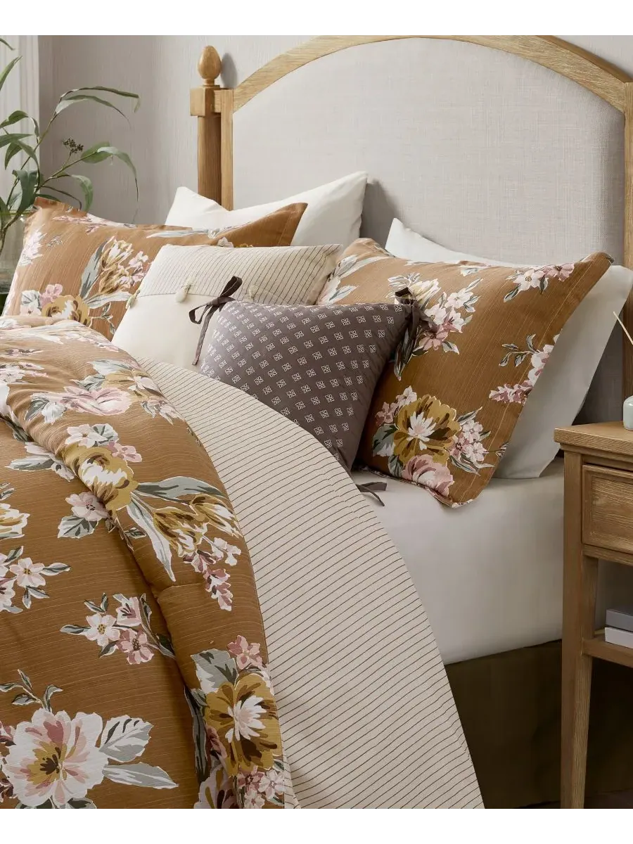 Комплект постельного белья Salara Vintage Floral, 7 предметов, размер Queen Madison Park — изображение 9 из 10, оранжевый
