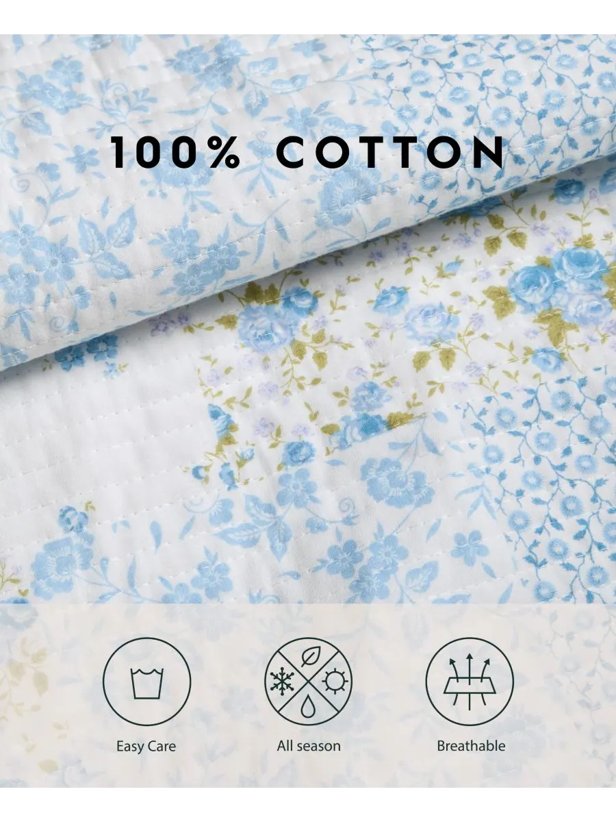 Комплект постельного белья Kenna Cotton, 3 предмета, двусторонний, размер King Laura Ashley — изображение 6 из 8, синий