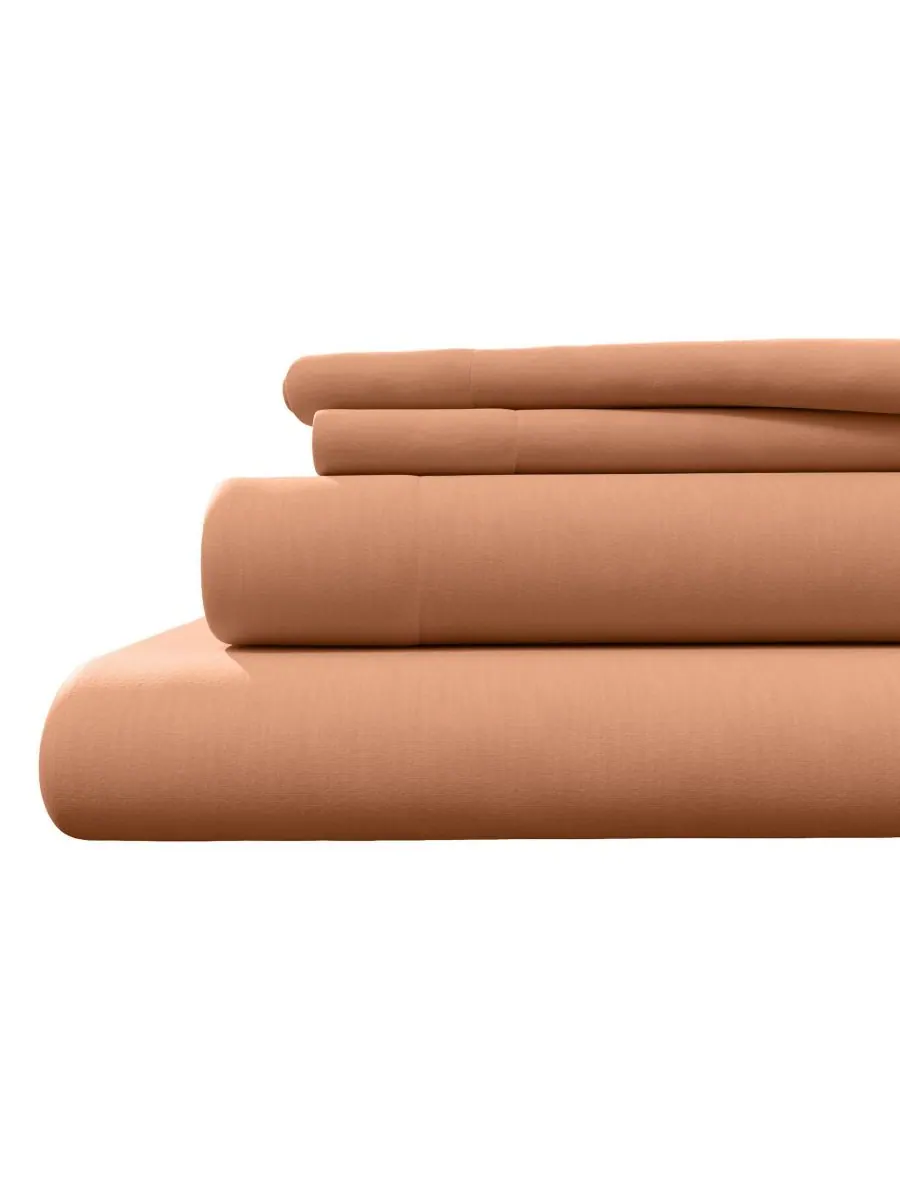 Комплект постельного белья из меланжевого хлопкового трикотажа Linery & Co, Terracotta, Twin XL