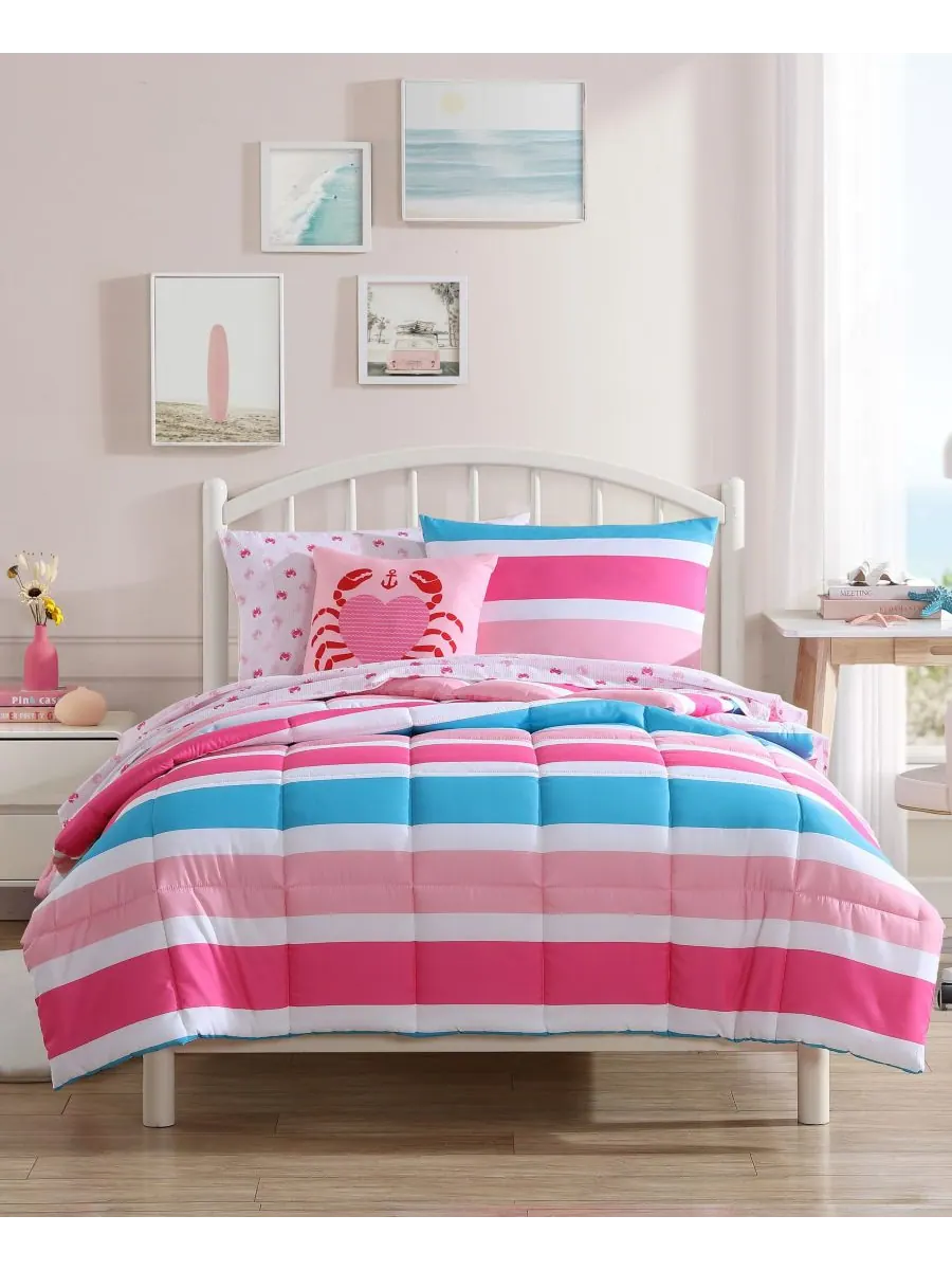 Комплект постельного белья Cru Stripe из микрофибры, 3 предмета, размер Twin Nautica — изображение 1 из 10, розовый розовый