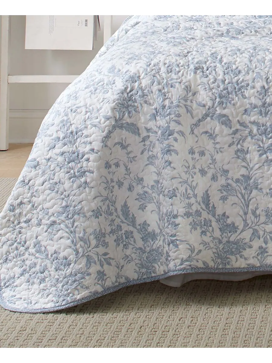 Двусторонний стеганый комплект из двух предметов из хлопка amberley, размер twin. Laura Ashley — изображение 2 из 9, синий