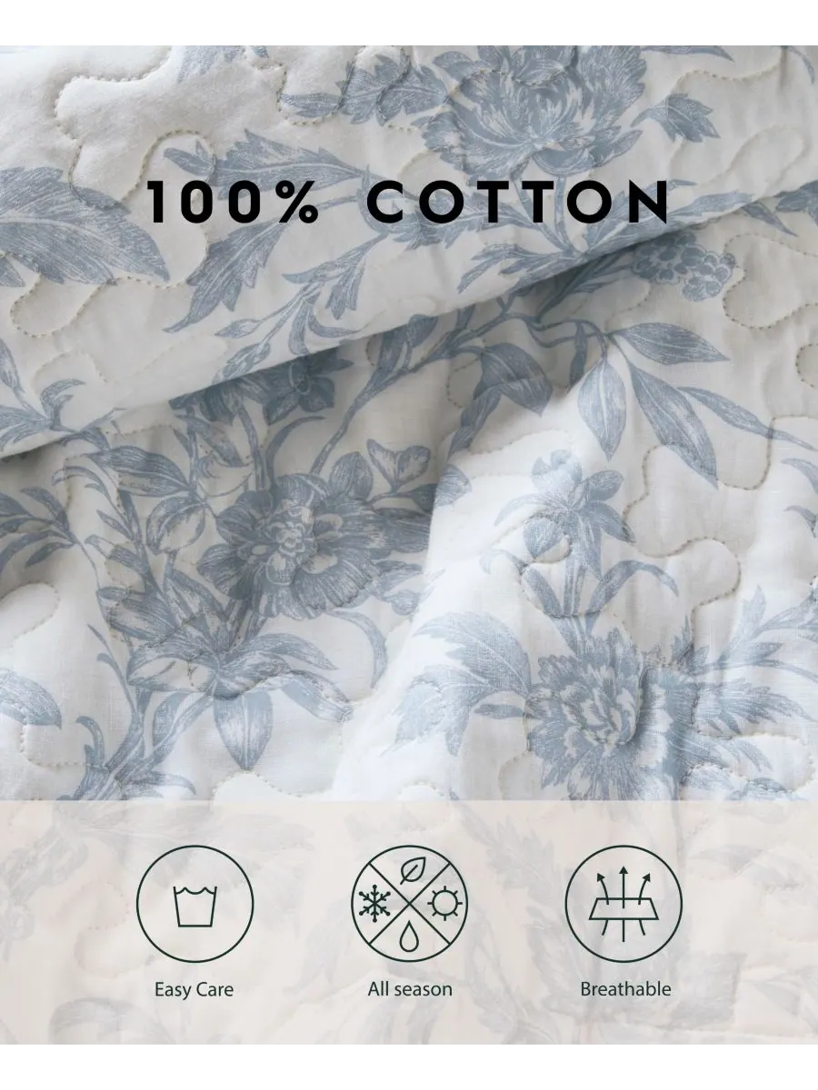 Двусторонний стеганый комплект из двух предметов из хлопка amberley, размер twin. Laura Ashley — изображение 6 из 9, синий