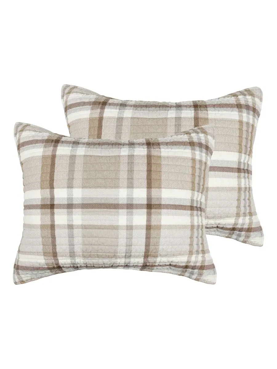 Комплект из двух стеганых наволочек Spencer Plaid, стандартный размер Levtex, Neutral, Standard Sham — изображение 1 из 4