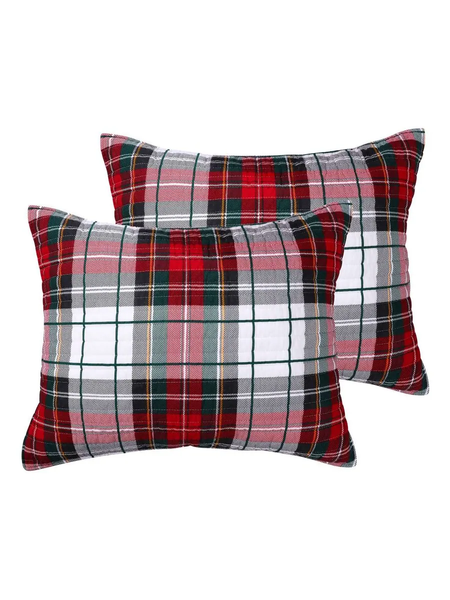 Комплект из двух стеганых наволочек Spencer Plaid, стандартный размер Levtex, Red, Standard Sham — изображение 1 из 3
