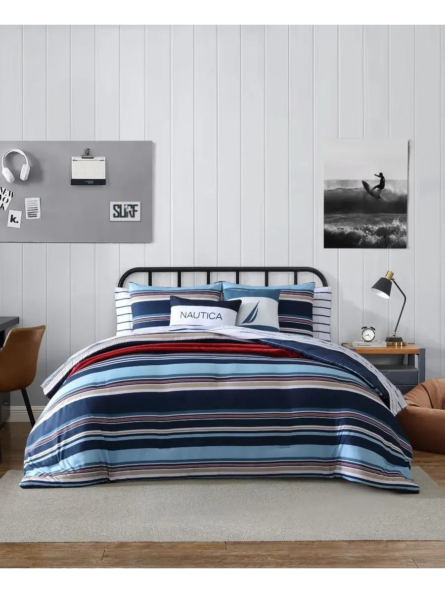 Комплект постельного белья Colton Stripe из 4 предметов, размер Twin/Twin XL Nautica — изображение 1 из 7, синий