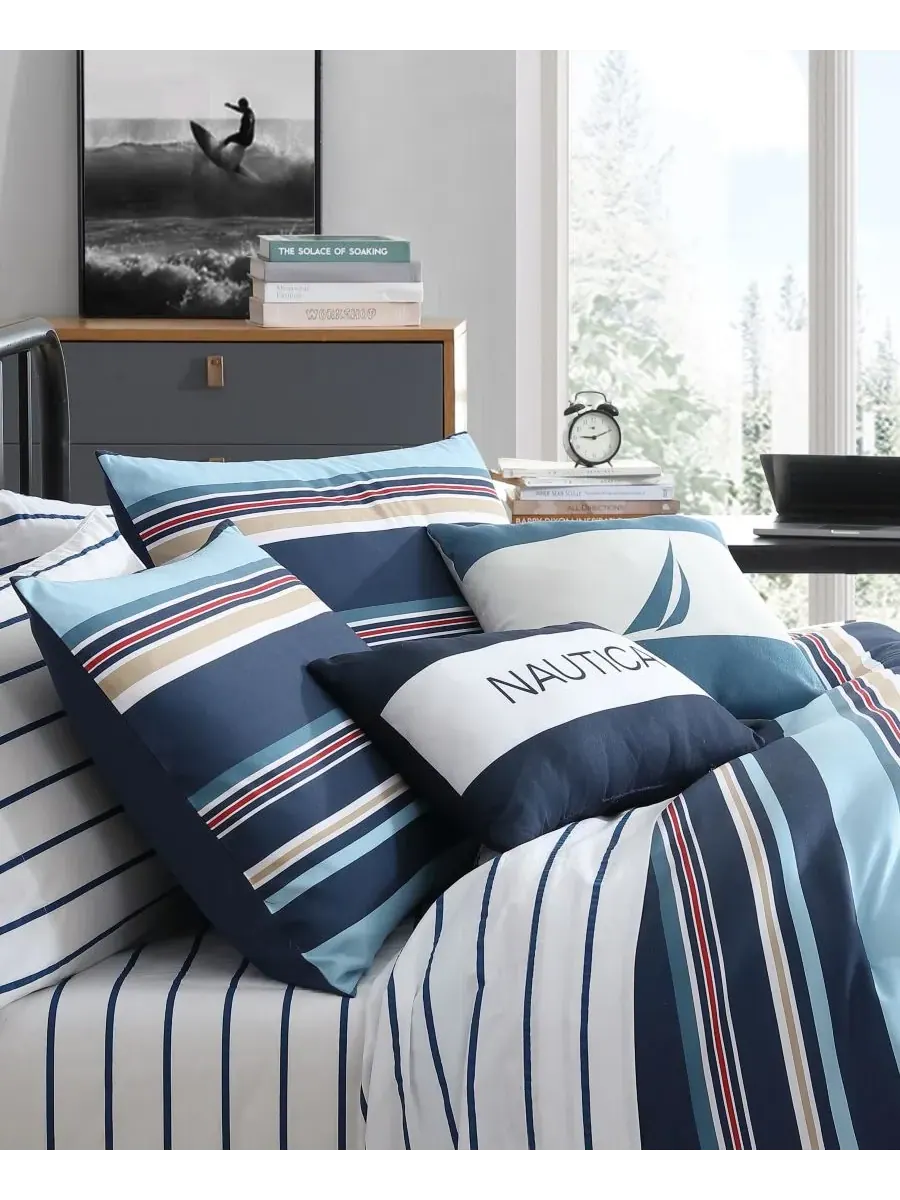 Комплект постельного белья Colton Stripe из 4 предметов, размер Twin/Twin XL Nautica — изображение 3 из 7, синий