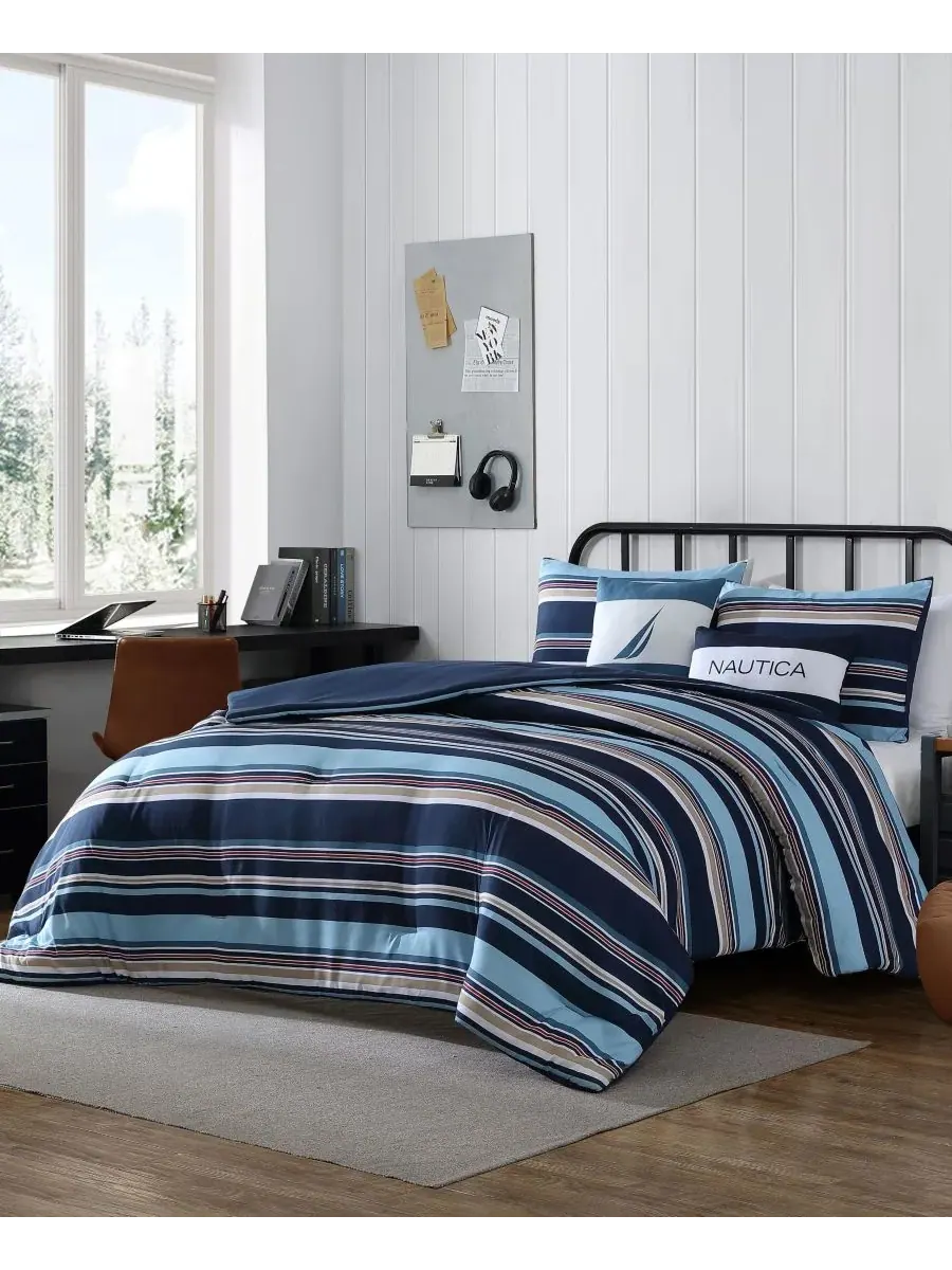 Комплект постельного белья Colton Stripe из 4 предметов, размер Twin/Twin XL Nautica — изображение 7 из 7, синий