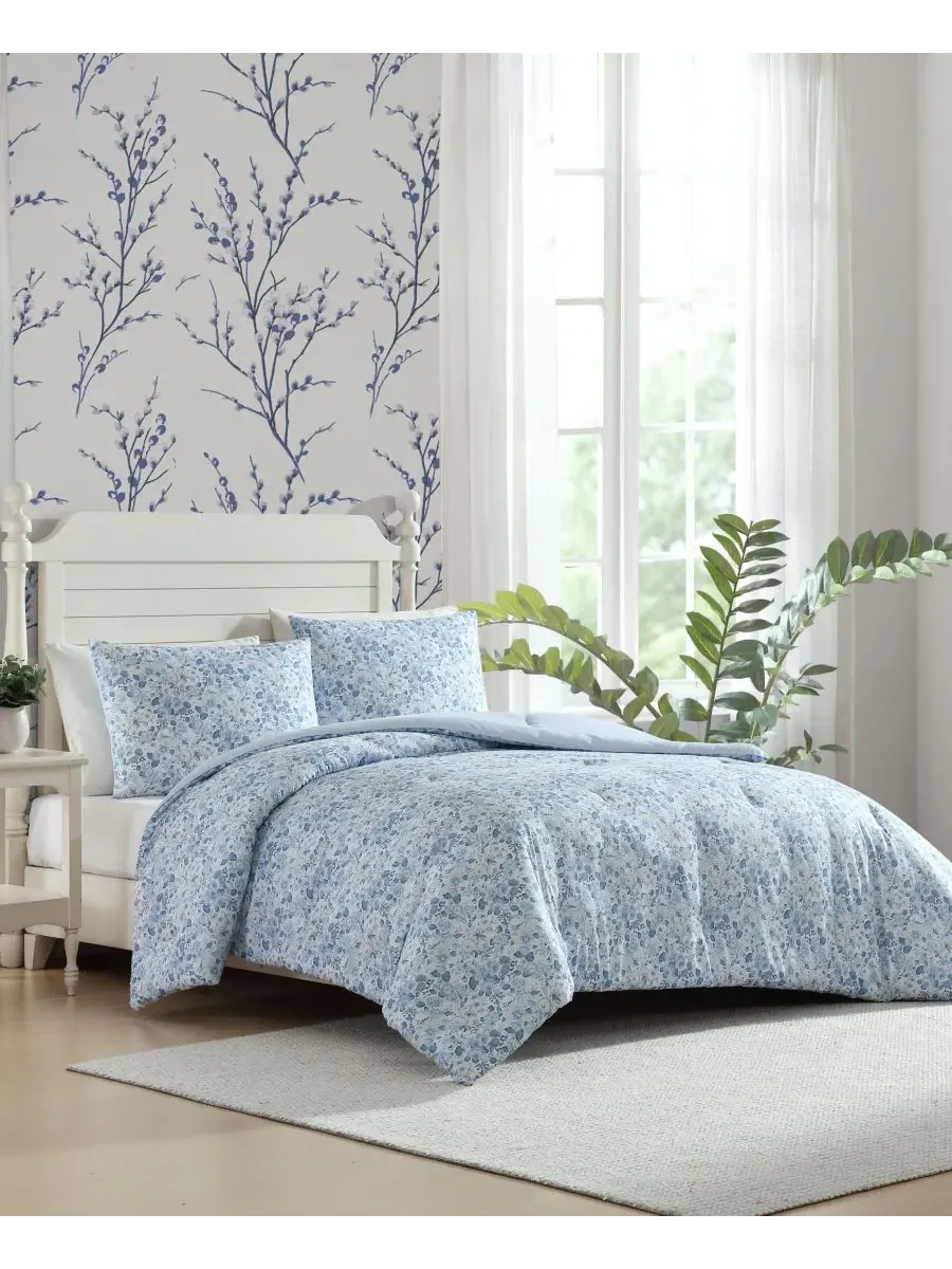 Двусторонний комплект постельного белья Quartet из 3 предметов, размер King Laura Ashley — изображение 2 из 7, синий