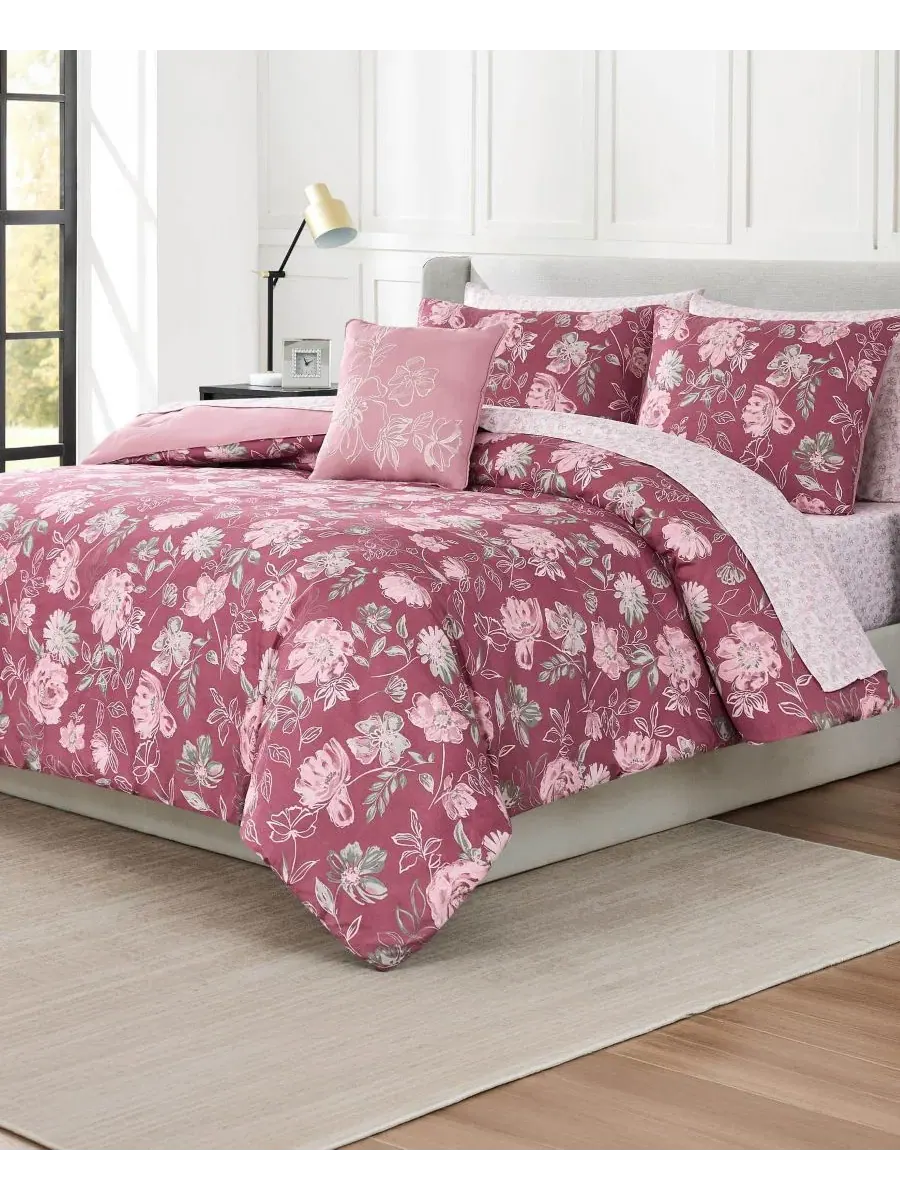 Комплект постельного белья 8 предметов Shilo Floral Nine West — изображение 2 из 11, розовый