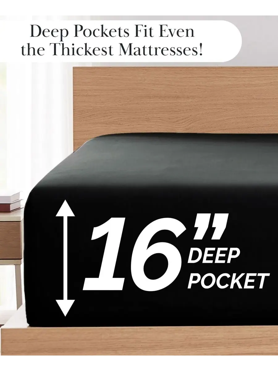 Комплект постельного белья из микрофибры, 6 предметов, Queen, No-Slip Ultra Soft Deep Pocket — изображение 5 из 5, черный
