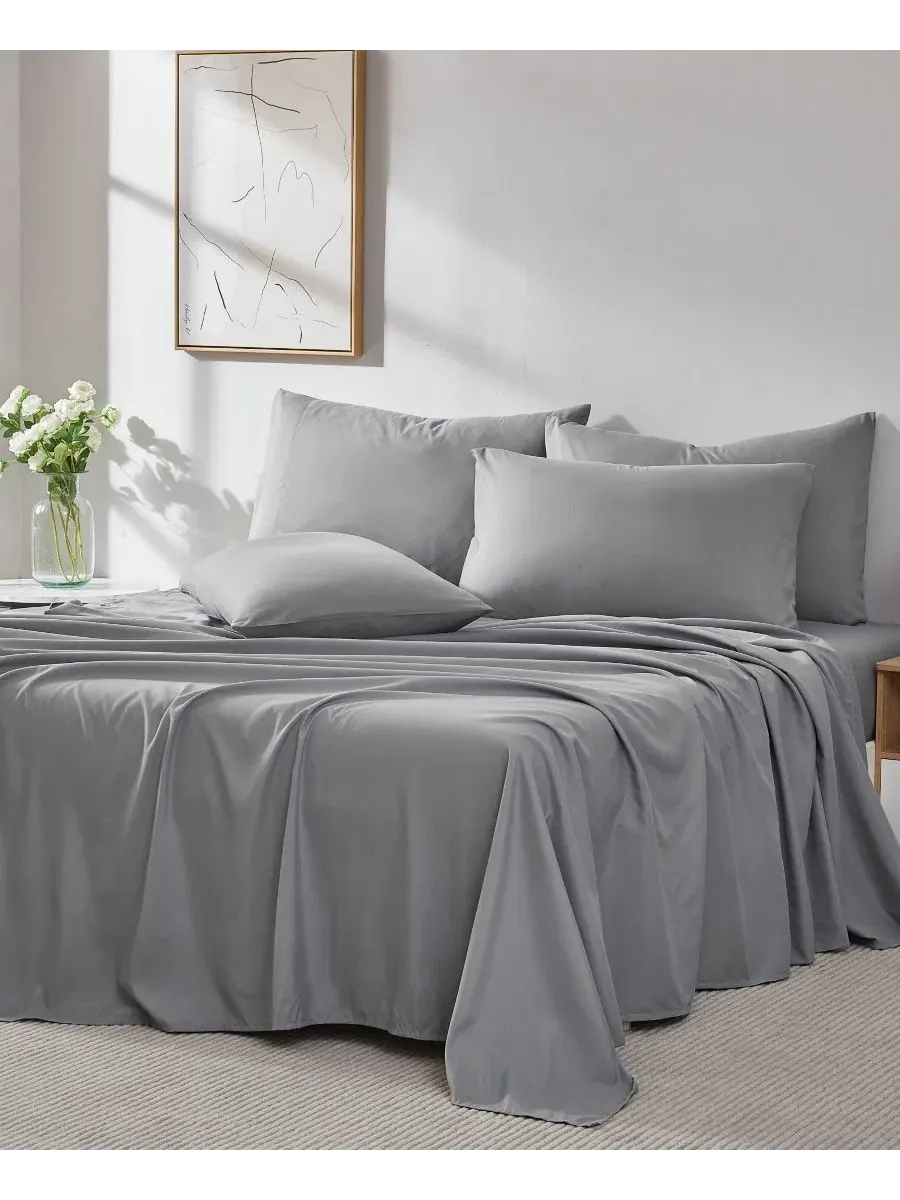 Комплект постельного белья из 6 предметов No-Slip Ultra Soft Deep Pocket, Queen Southshore Fine — изображение 2 из 5, серый