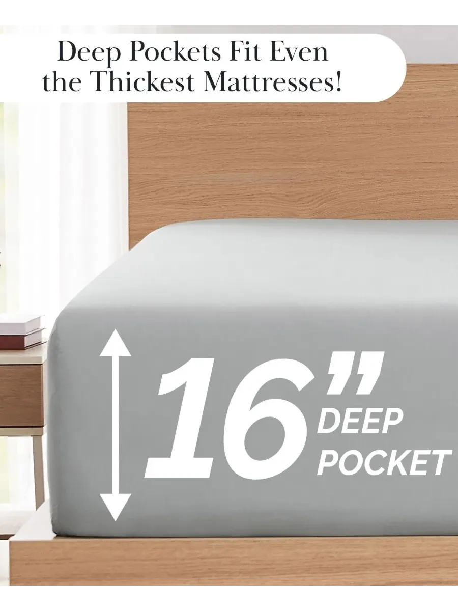 Комплект постельного белья из 6 предметов No-Slip Ultra Soft Deep Pocket, Queen Southshore Fine — изображение 5 из 5, серый