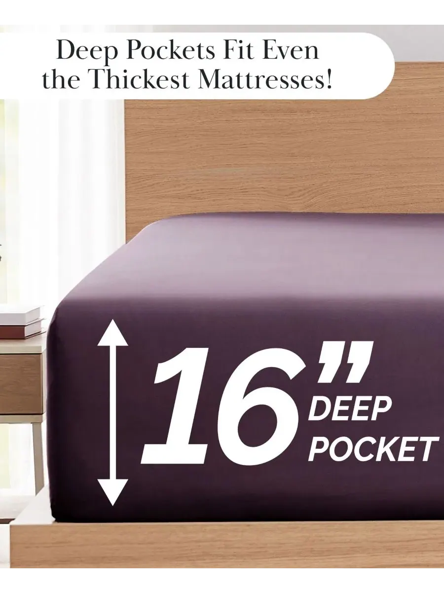 Комплект постельного белья из микрофибры, 6 предметов, Queen, No-Slip Ultra Soft Deep Pocket — изображение 5 из 5, фиолетовый