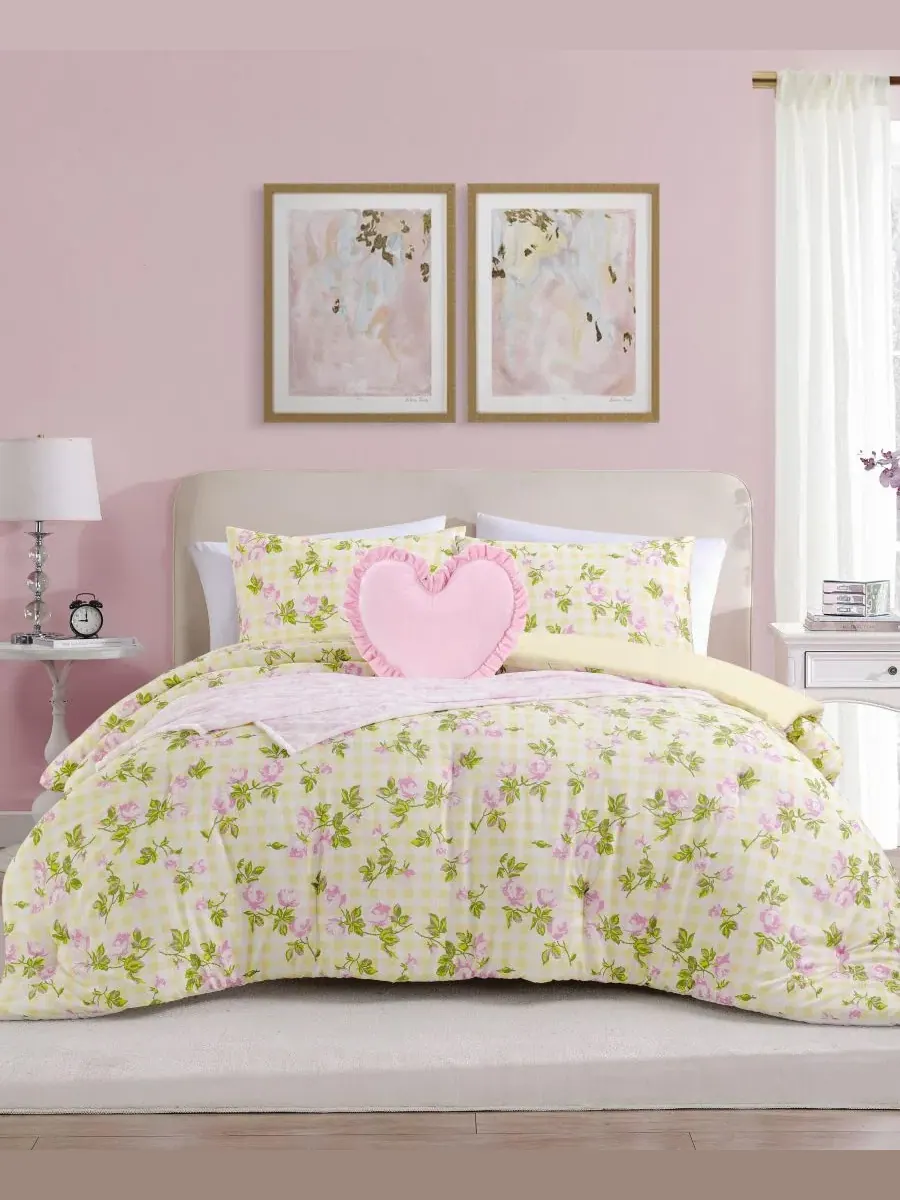 Комплект постельного белья с принтом Gingham Rose Betsey Johnson — изображение 1 из 12, желтый розовый