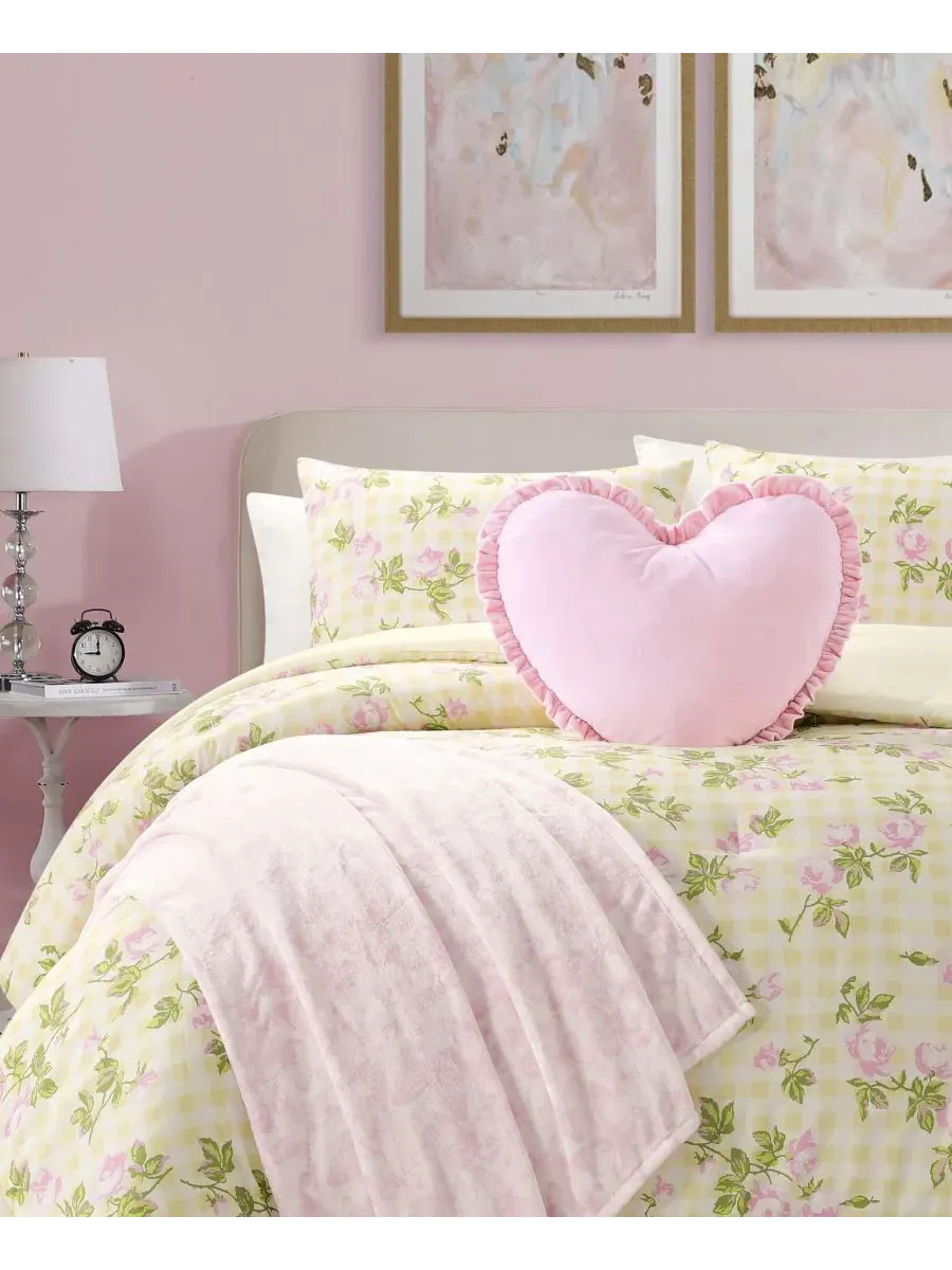 Комплект постельного белья с принтом Gingham Rose Betsey Johnson — изображение 4 из 12, желтый розовый