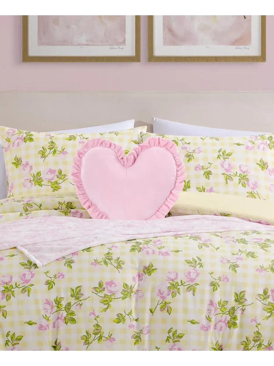 Комплект постельного белья с принтом Gingham Rose Betsey Johnson — изображение 5 из 12, желтый розовый