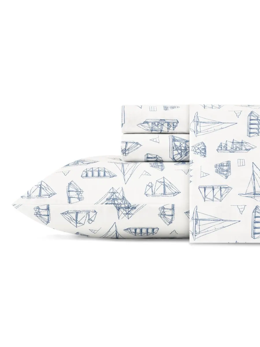 Комплект постельного белья Whitewood Sail из хлопкового перкаля, 4 предмета, размер Queen Nautica — изображение 1 из 7