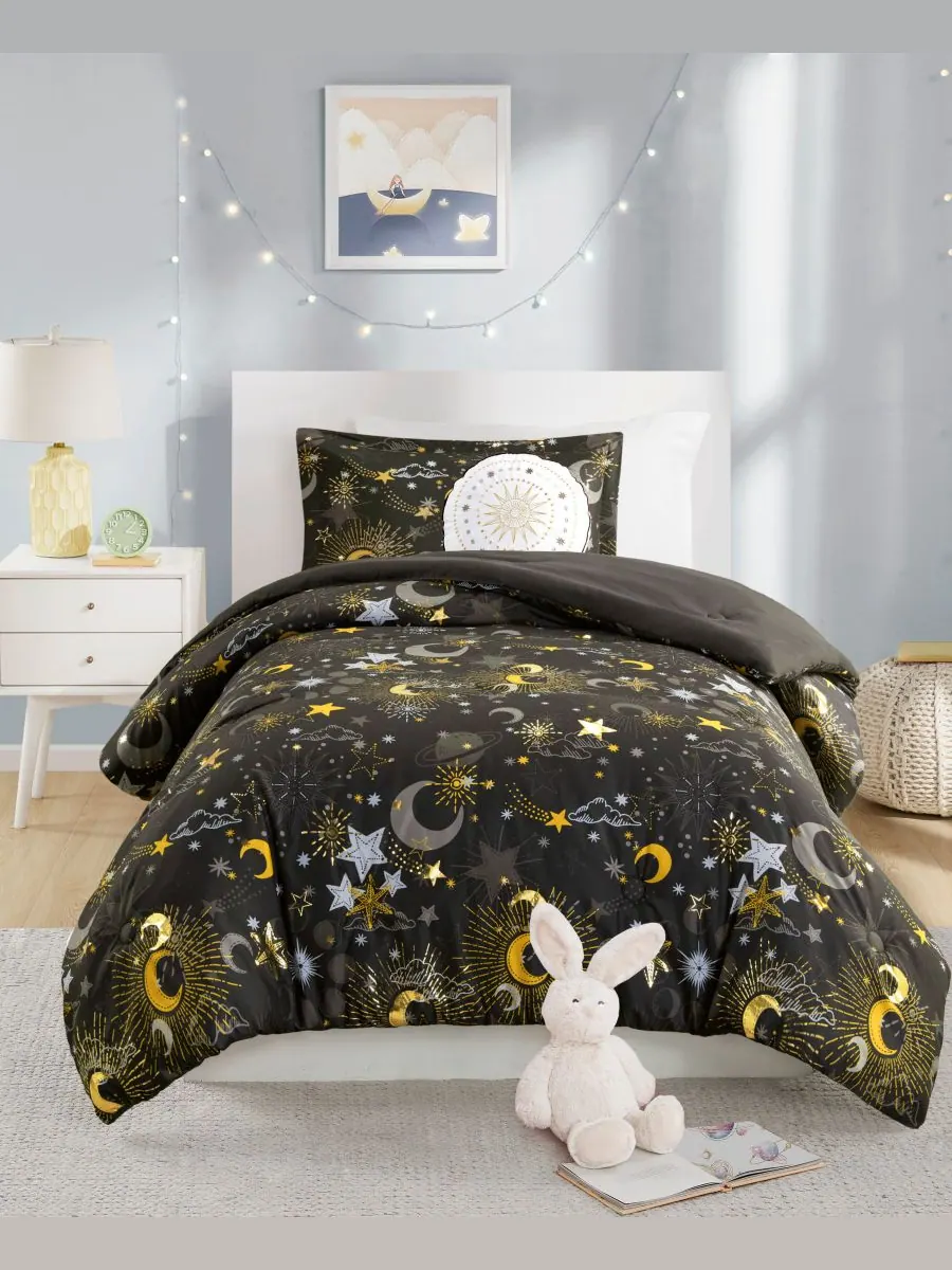 Комплект постельного белья Intelligent Design Celia Starry Sky Metallic из 4 предметов, размер — изображение 1 из 10
