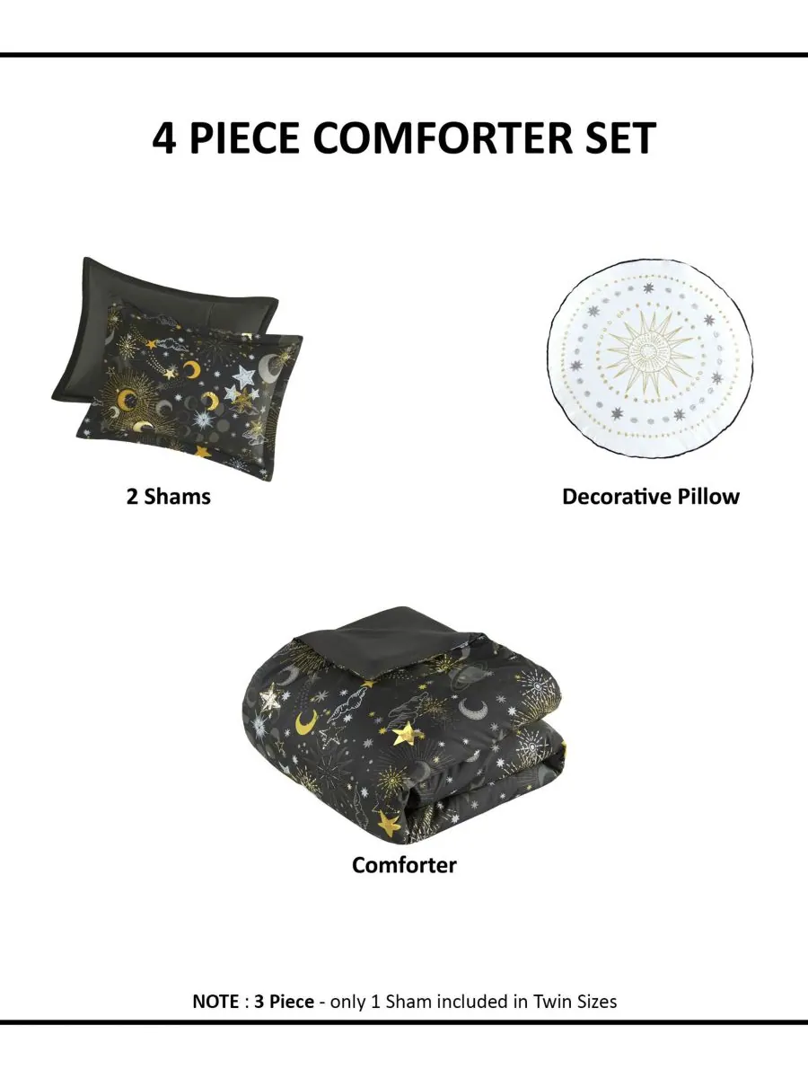 Комплект постельного белья Intelligent Design Celia Starry Sky Metallic из 4 предметов, размер — изображение 2 из 10