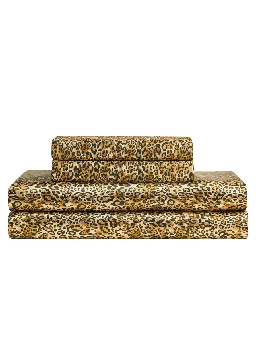Комплект постельного белья из атласа, 4 предмета, размер King Juicy Couture, цвет Monica Leopard — изображение 6 из 9