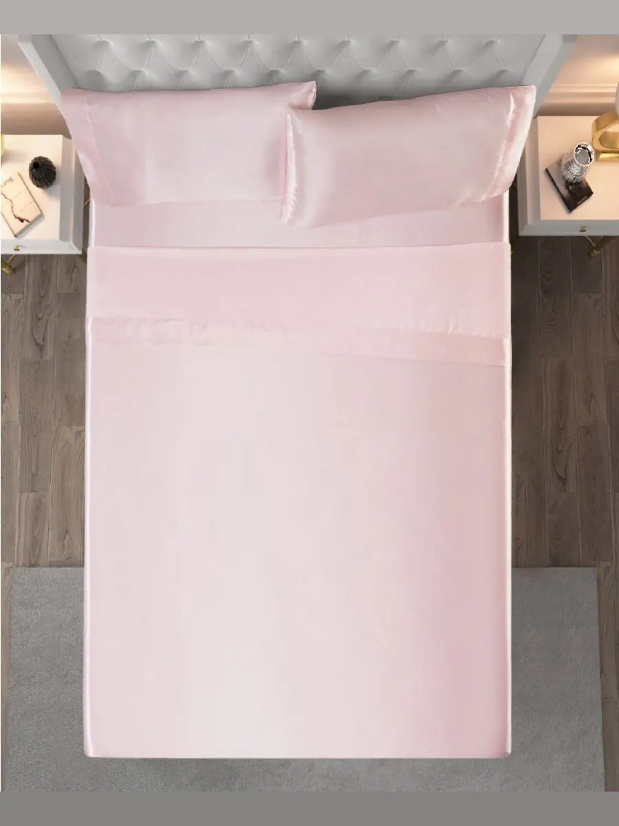 Комплект постельного белья из атласа, 4 предмета, размер king. Juicy Couture — изображение 5 из 6, розовый