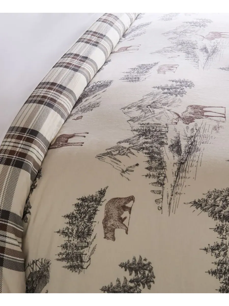 Комплект постельного белья Home Lodge Toile, 3 предмета, двусторонний, размер King Levtex — изображение 2 из 5, бежевый