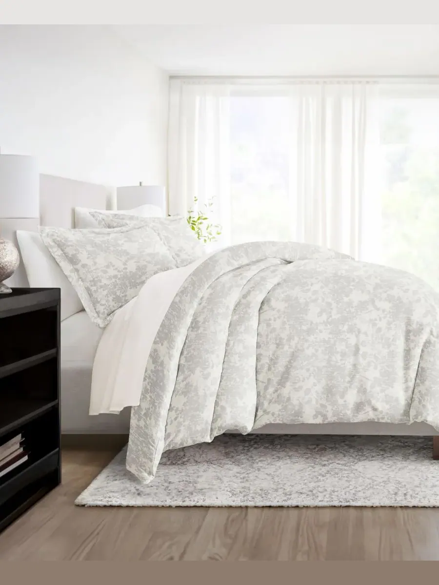 Комплект постельного белья из 3 предметов с цветочным узором, размер Full/Queen Ienjoy Home — изображение 7 из 10, серый