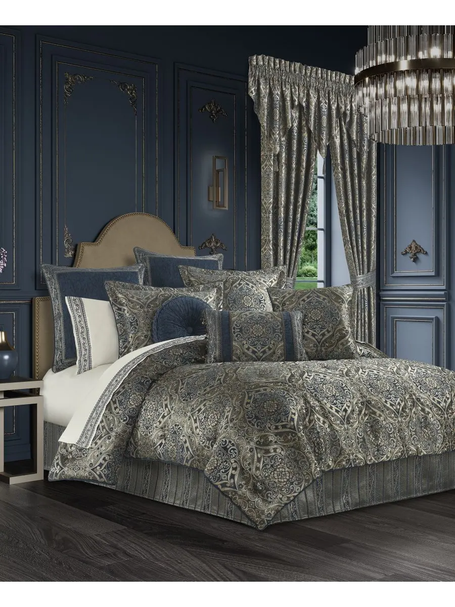 Комплект постельного белья Weston Damask из 4 предметов, размер Queen J Queen New York — изображение 1 из 3, синий