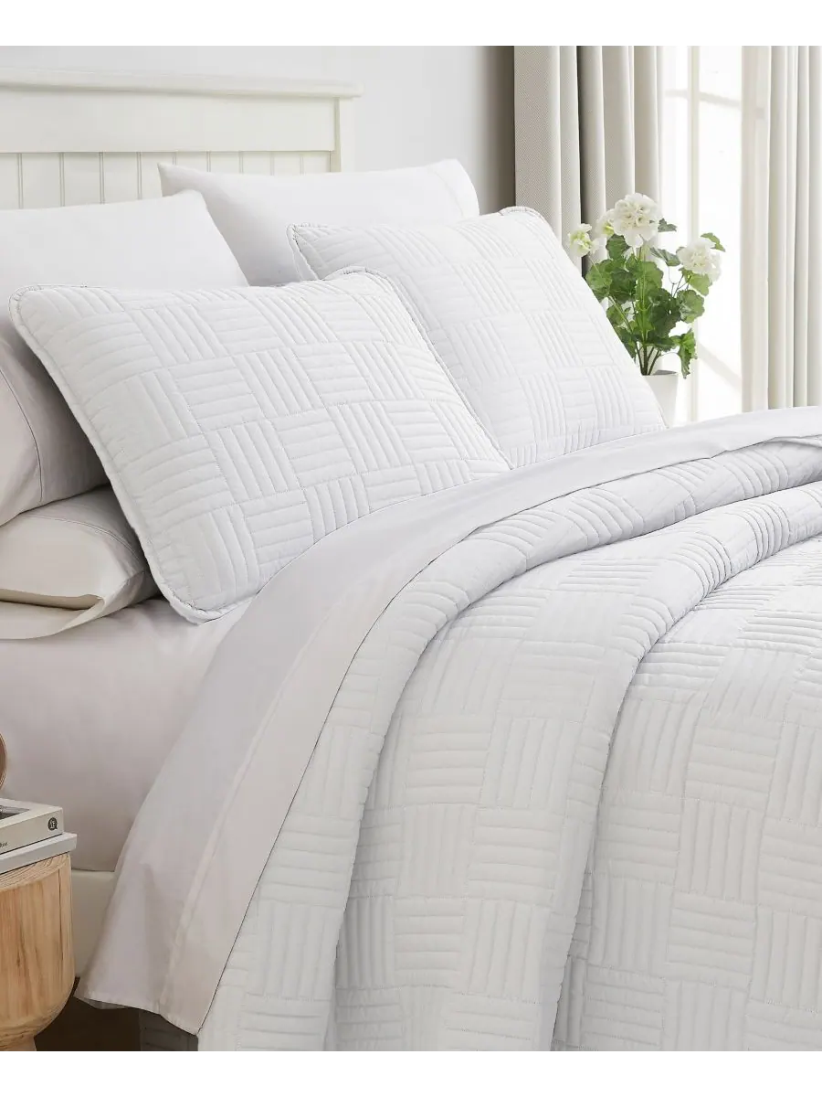 Комплект постельного белья «Клетка» из 3 предметов, размер «Queen» Southshore Fine Linens — изображение 2 из 3, белый