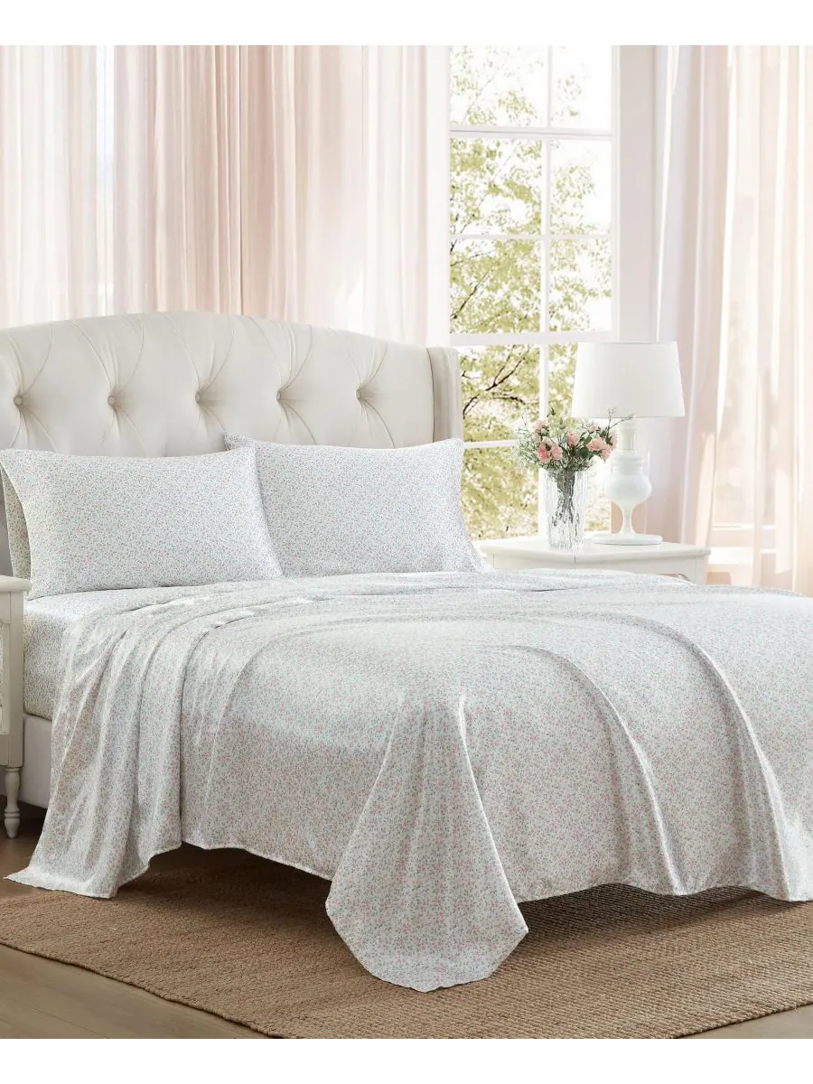 Комплект постельного белья из атласа с принтом, 4 предмета, размер King Laura Ashley — изображение 2 из 5, розовый