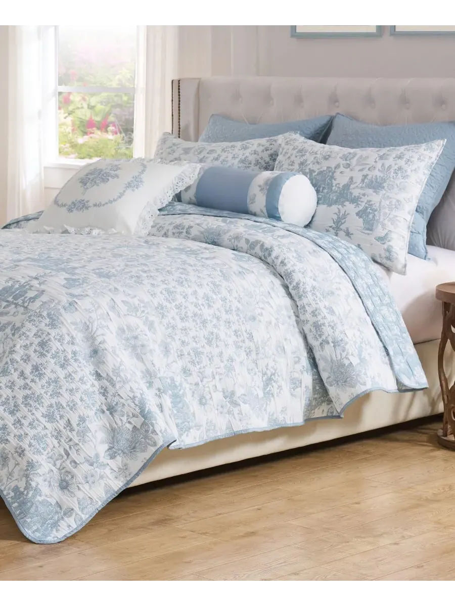 Двустороннее покрывало с рисунком «Туаль» (3 предмета), размер Full/Queen Greenland Home Fashions — изображение 2 из 5, синий
