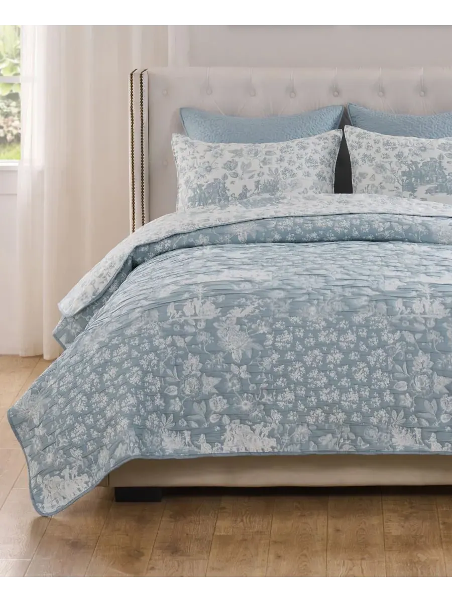 Двустороннее покрывало с рисунком «Туаль» (3 предмета), размер Full/Queen Greenland Home Fashions — изображение 5 из 5, синий