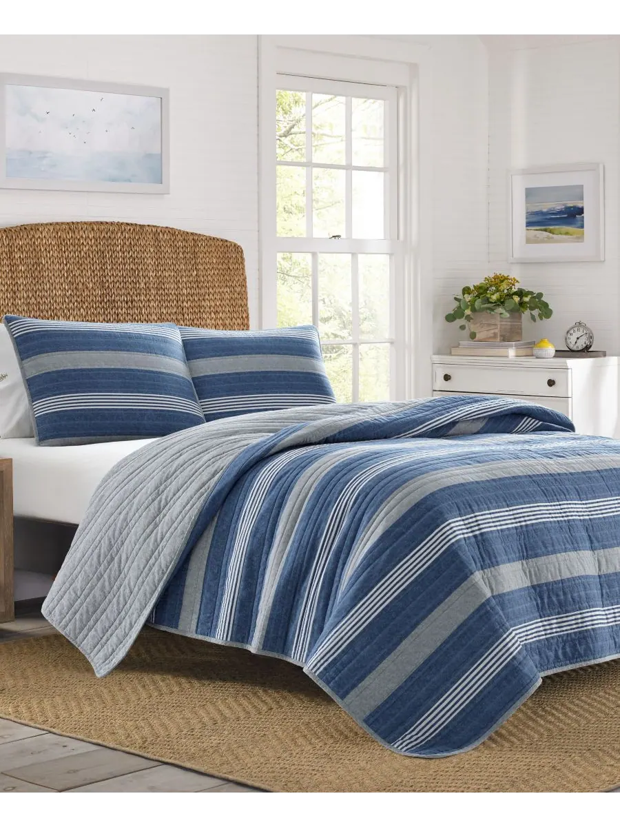 Комплект постельного белья Saltmarsh Cotton, двусторонний, 3 предмета, размер Full/Queen Nautica — изображение 1 из 6, синий