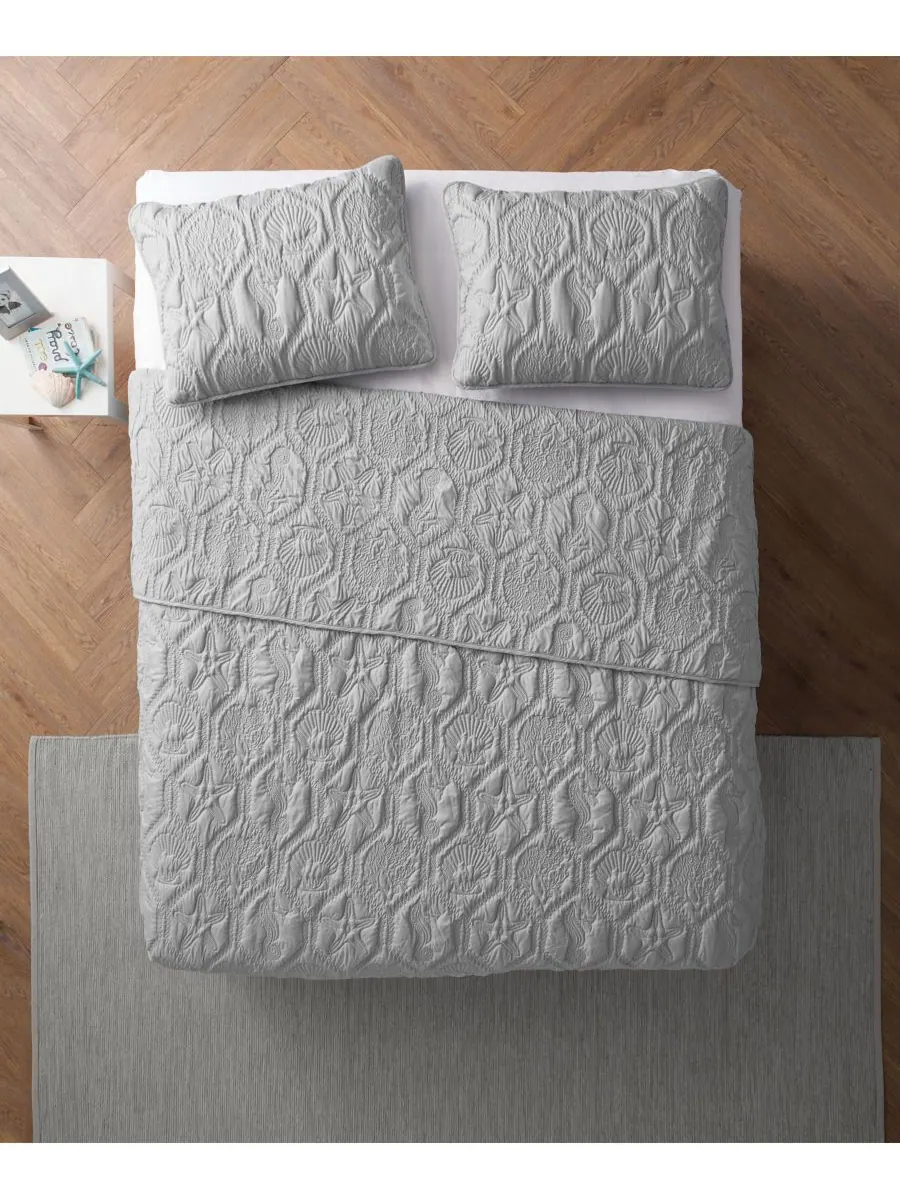 Комплект постельного белья Shore Embossed из 3 предметов, размер Queen VCNY Home — изображение 2 из 2, серый