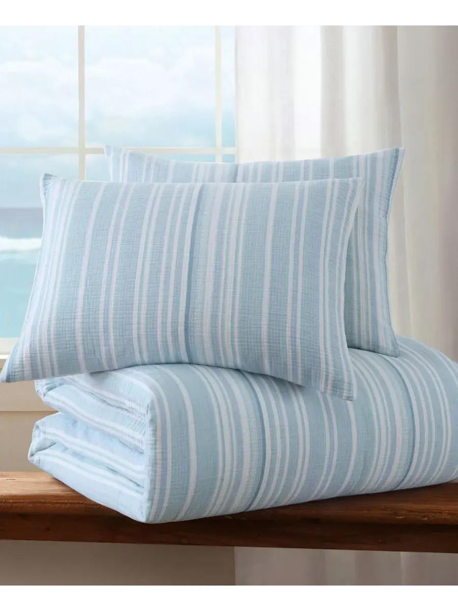 Комплект постельного белья Home Boracay Stripe Muslin Textured, 3 предмета, размер King Levtex — изображение 4 из 7, синий