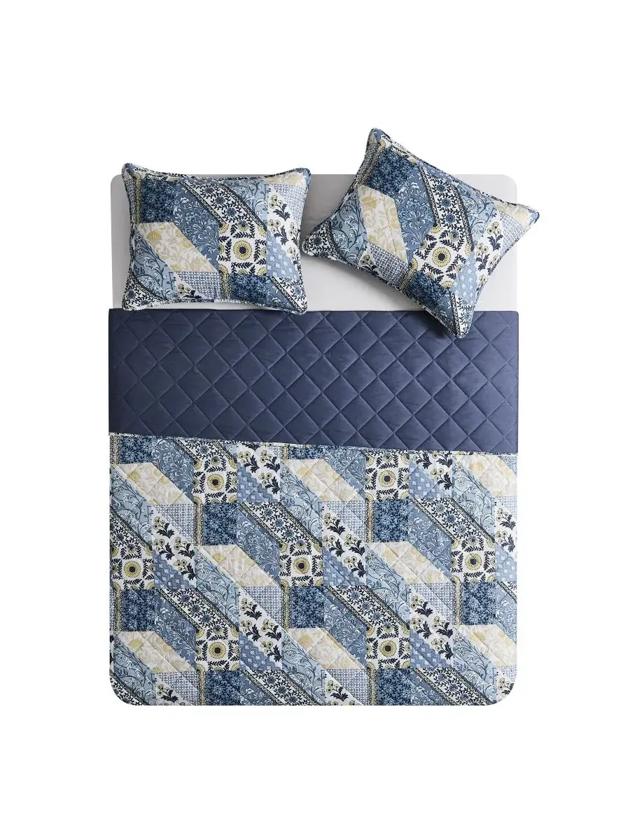 Покрывало Joel Patchwork King с наволочками VCNY Home — изображение 3 из 5, синий