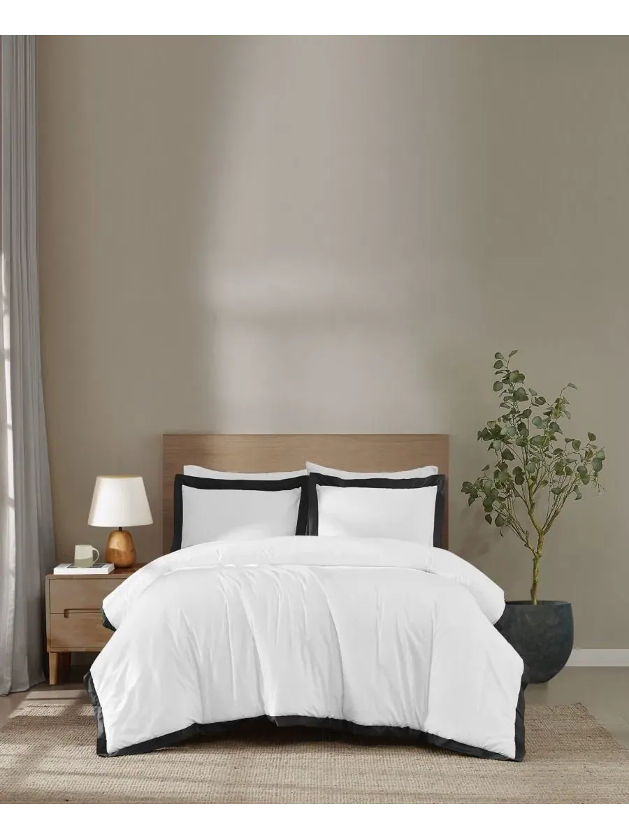 Комплект стеганого одеяла Cotton Hotel Border, King Brooklyn Loom — изображение 1 из 6, белый черный