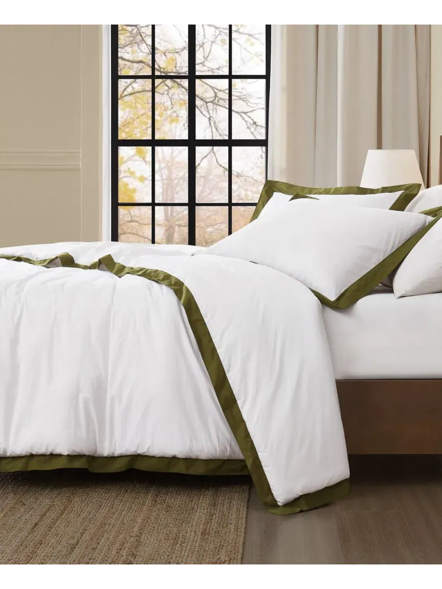Комплект стеганого одеяла Cotton Hotel Border, 3 предмета, King Brooklyn Loom — изображение 3 из 6, белый зеленый