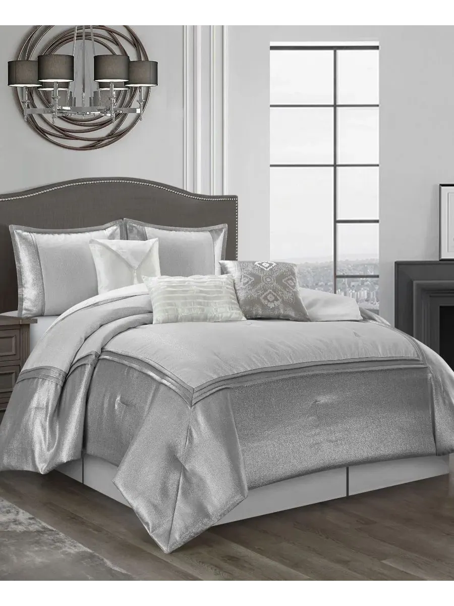 Комплект стеганого покрывала Lucille Solid Color 7-Pc., Queen Stratford Park — изображение 1 из 7, белый серый