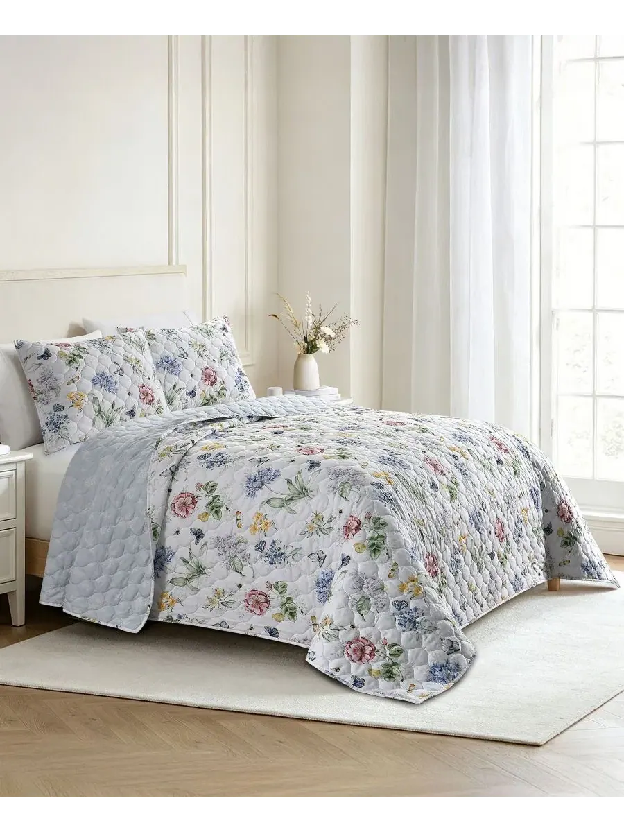 Комплект стеганого покрывала с наволочкой Butterfly Meadow Twin Lenox — изображение 4 из 7, мульти