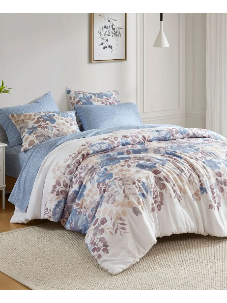Комплект постельного белья Luna Floral, 7 предметов, размер King Madison Park Essentials — изображение 3 из 10, синий