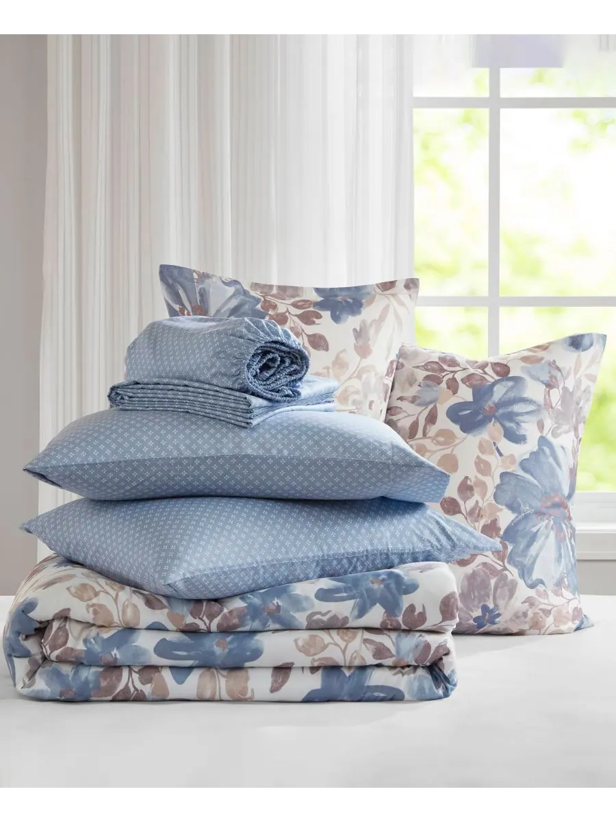 Комплект постельного белья Luna Floral, 7 предметов, размер King Madison Park Essentials — изображение 7 из 10, синий