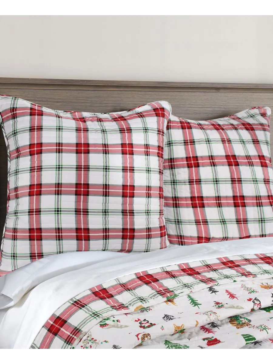 Комплект из двух наволочек Meowy Christmas Plaid, европейский стиль Levtex, White, European Sham Set — изображение 2 из 3