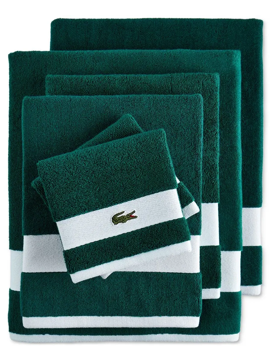 Набор из 6 банных полотенец из хлопка с логотипом Heritage Sport в полоску Lacoste Home — изображение 1 из 5, зеленый