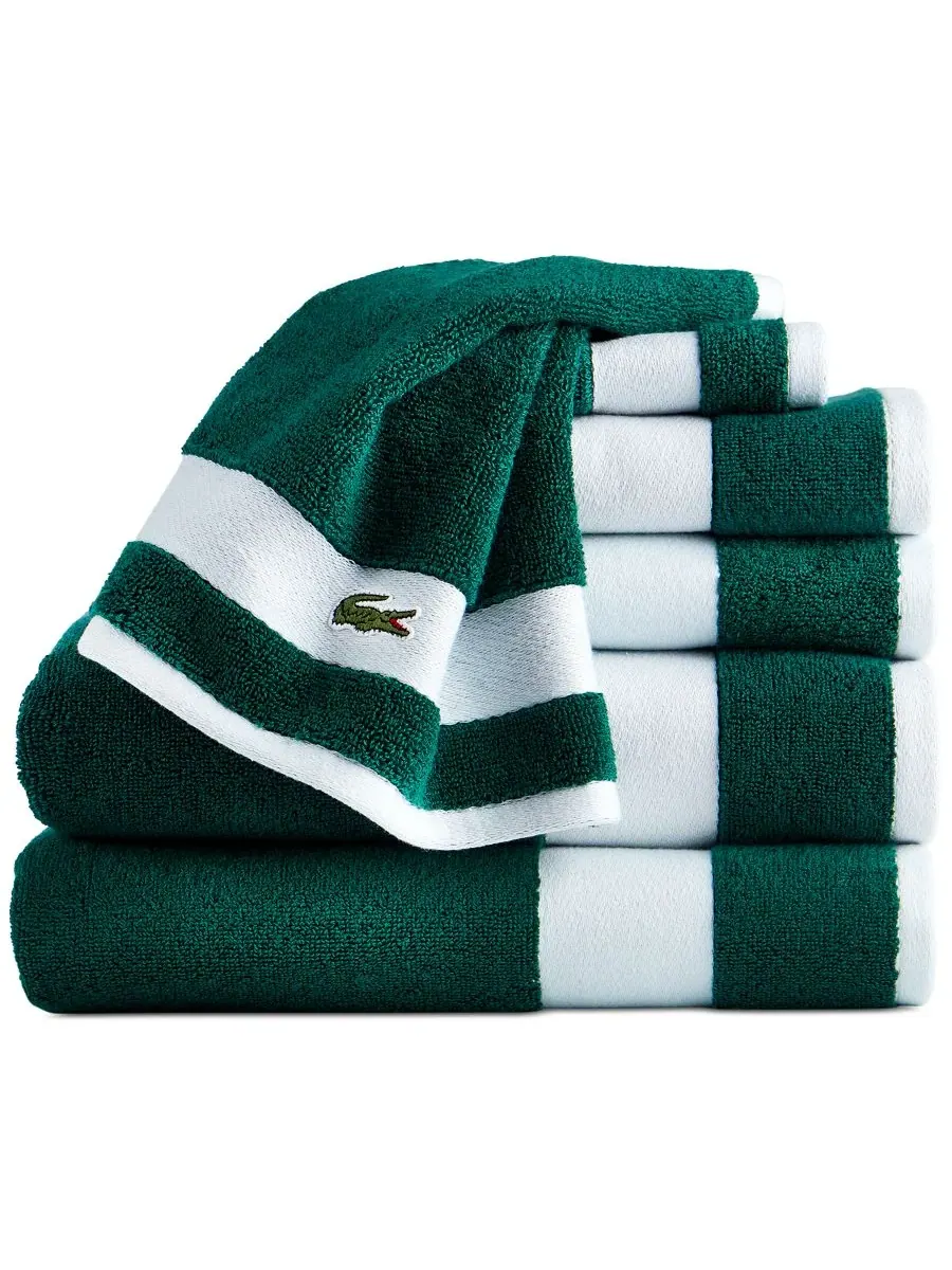 Набор из 6 банных полотенец из хлопка с логотипом Heritage Sport в полоску Lacoste Home — изображение 2 из 5, зеленый