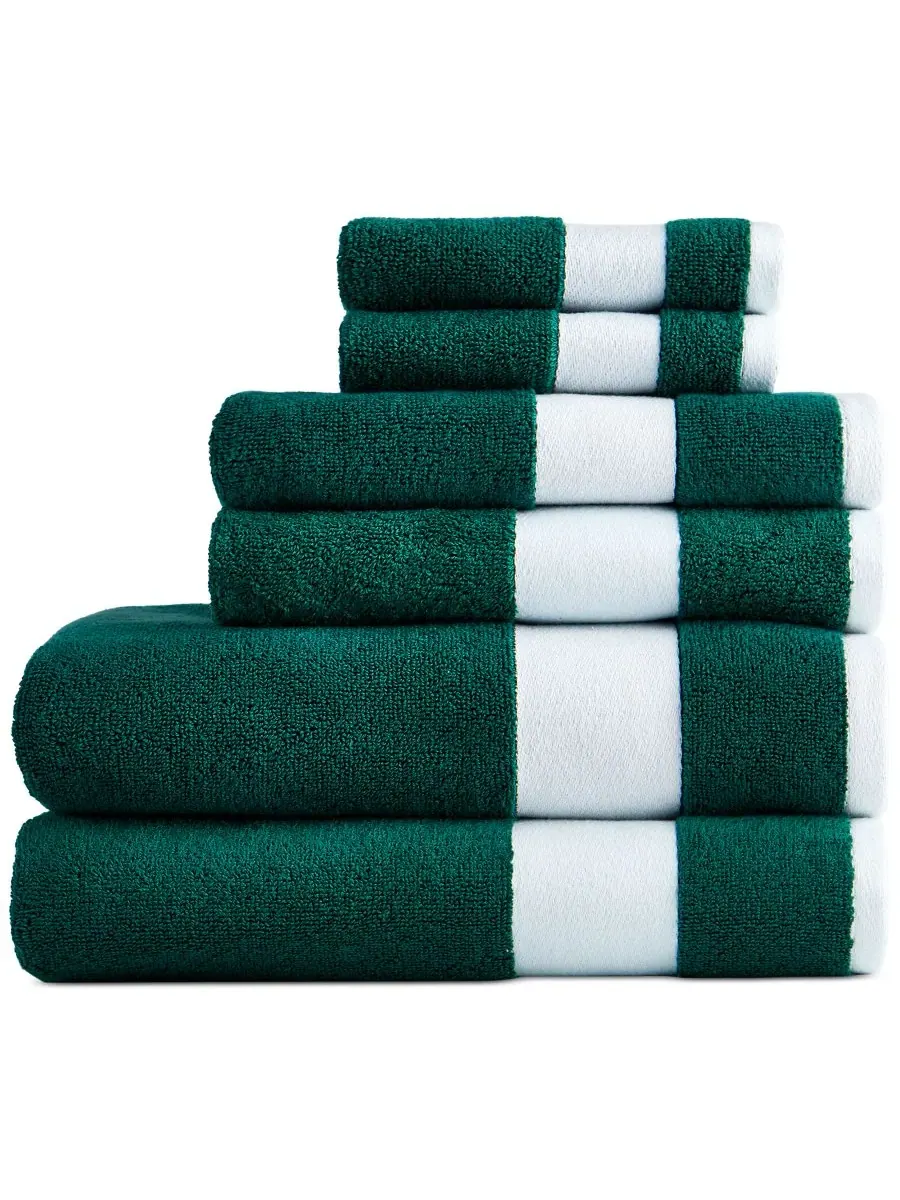 Набор из 6 банных полотенец из хлопка с логотипом Heritage Sport в полоску Lacoste Home — изображение 3 из 5, зеленый