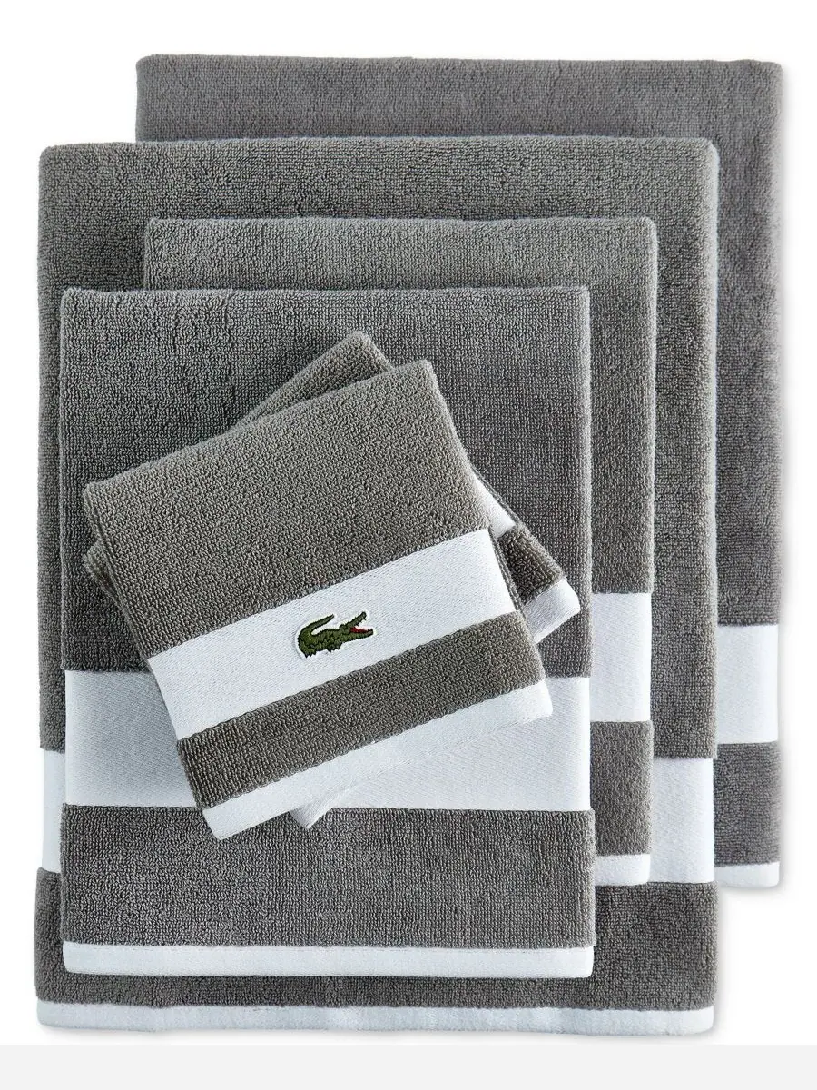 Набор из 6 банных полотенец из хлопка с логотипом Heritage Sport в полоску Lacoste Home — изображение 1 из 5, серый